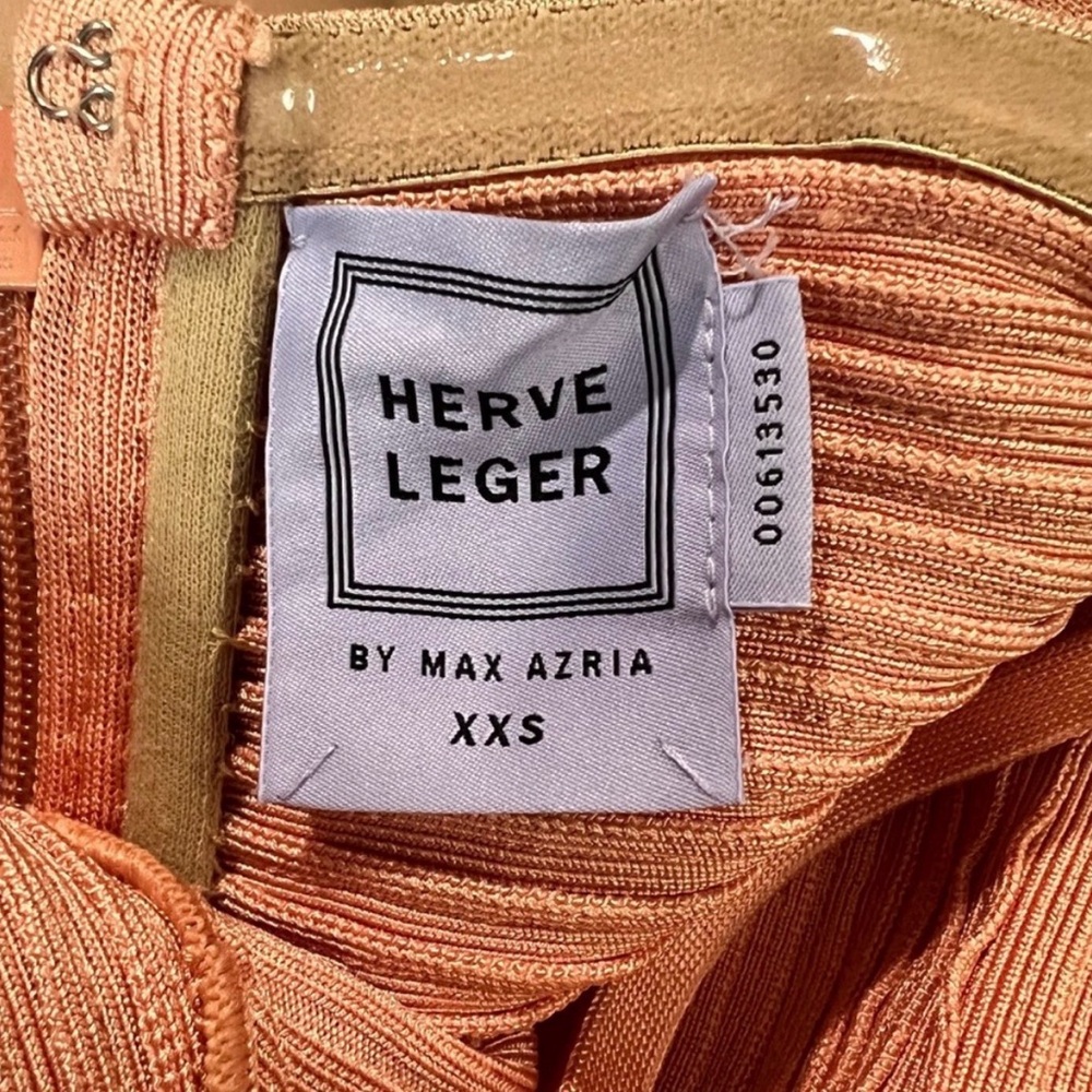 Herve Leger by Max Aria Alissa Bandage Dress Peach Coral Strappy Dress - Picture 5 of 7